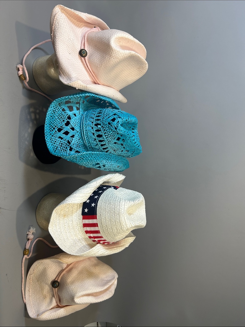 Lot of 4 Women’s Straw Fashion Cowboy Hats- Pink 2 (small/med) White & Turquoise
